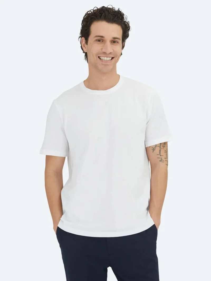 Kip Unisex Off White Plain Crew Neck 100% Cotton T-Shirt