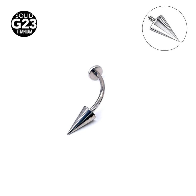 G23 Titanium Alloy Flat-Bottomed Curved Rod Internal Thread Pointed Cone Devil Lip Nail Ear Bone Nail Puncture Jewelry 6~16Mm Length - Image 1