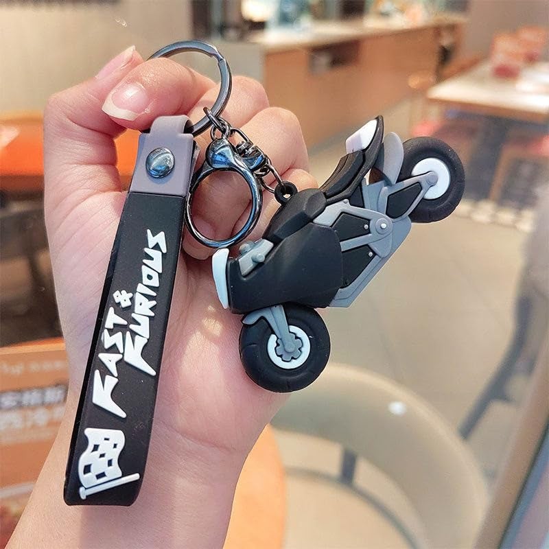 FowWelt Cartoon Characters Keychain for Girls & Boys – Cute Silicone Keyring Accessories | Key Purse, Backpack, Car Charm | Lightweight & Durable (Bike Black) - Image 5