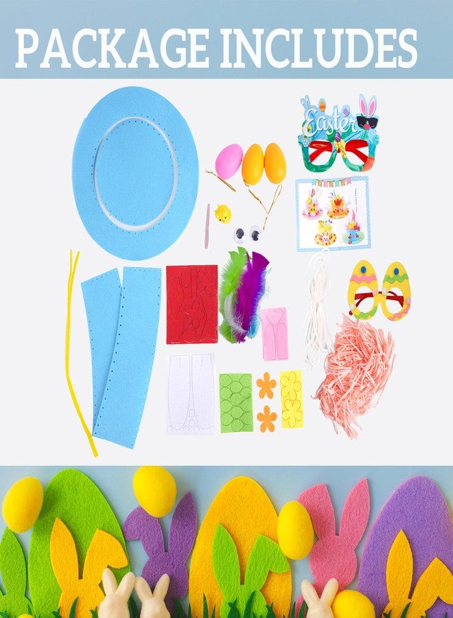 Yushanju Easter Crafts Kits Eyeglasses DIY Hat Kit Easter Chick Bunny Egg for Hats Party Supplies Game Decorations Cartoon Cap Gifts Photo Props(Blue) - Image 3