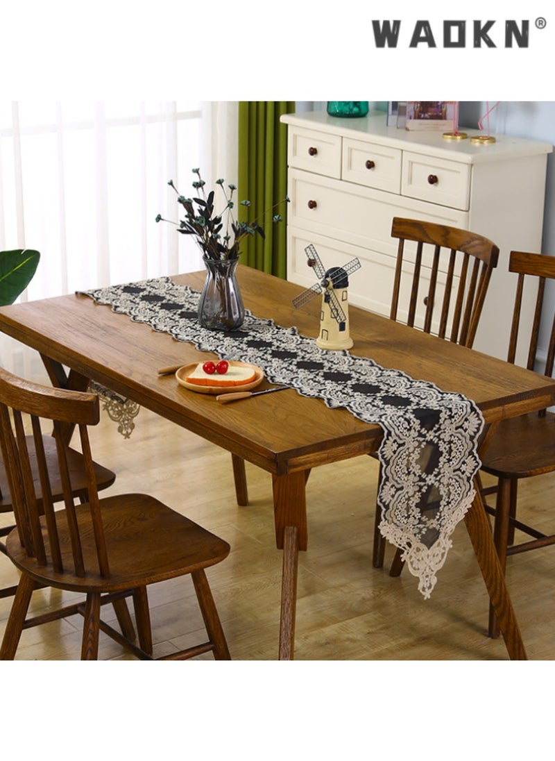 WAOKN Nordic Style Lace Table Runner, Home Tea Table and Dining Table Decorative Flag, Luxurious and High-end Long Table Cover, Elegant Embroidery Detail, Sophisticated Home Decor Essential  - Image 1