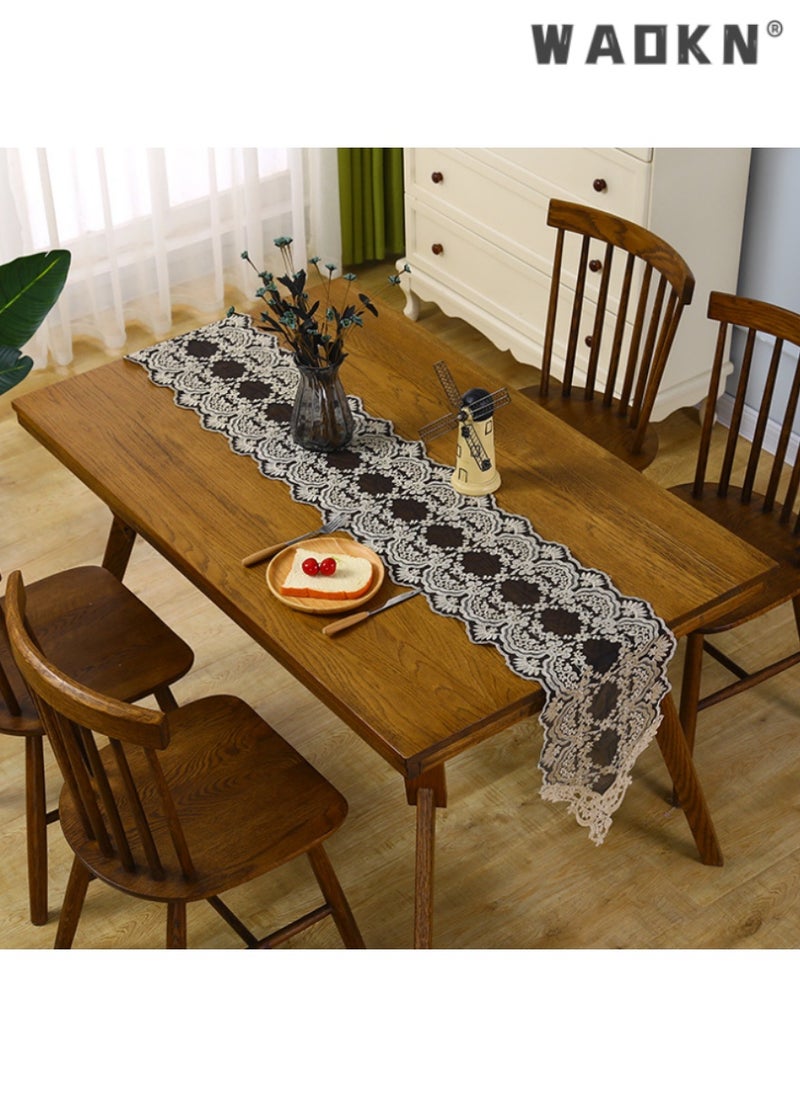 WAOKN Nordic Style Lace Table Runner, Home Tea Table and Dining Table Decorative Flag, Luxurious and High-end Long Table Cover, Elegant Embroidery Detail, Sophisticated Home Decor Essential  - Image 2