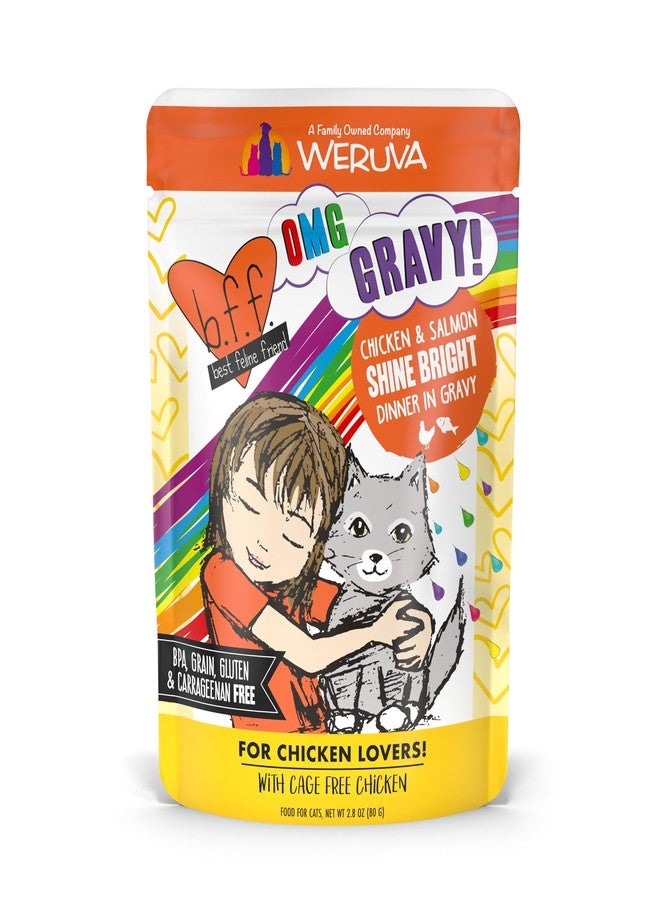 Weruva B.F.F. OMG - Best Feline Friend Oh My Gravy!, Chicken & Salmon Shine Bright with Chicken & Salmon in Gravy, 2.8oz Pouch (Pack of 12) - Image 1