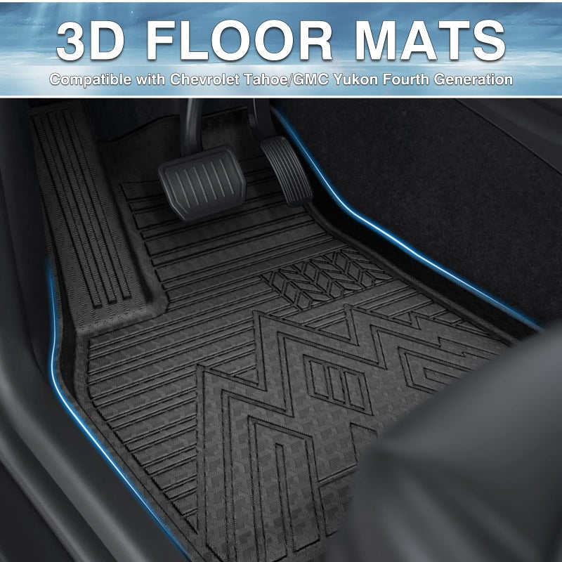Mixsuper Custom Fit Floor Mats for Chevrolet Tahoe/GMC Yukon 2015-2020, All Weather Floor Liners Durable 1st & 2nd Row Set Black - Image 2