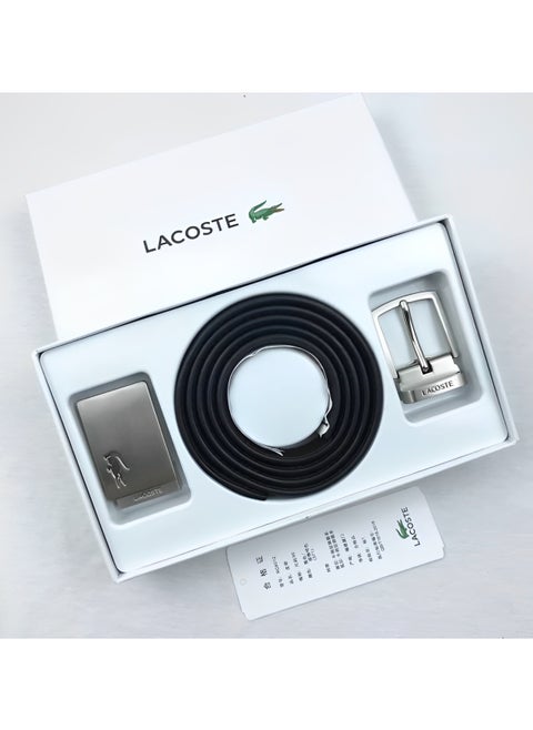 Lacoste Men's Reversible Leather Belt with Two Buckles Set