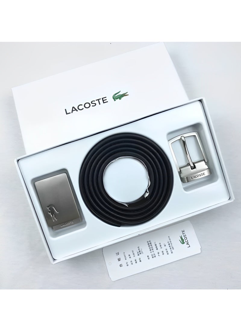 Lacoste Men's Reversible Leather Belt with Two Buckles Set