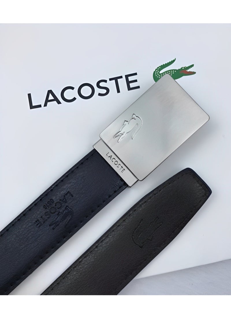 Lacoste Men's Reversible Leather Belt with Two Buckles Set
