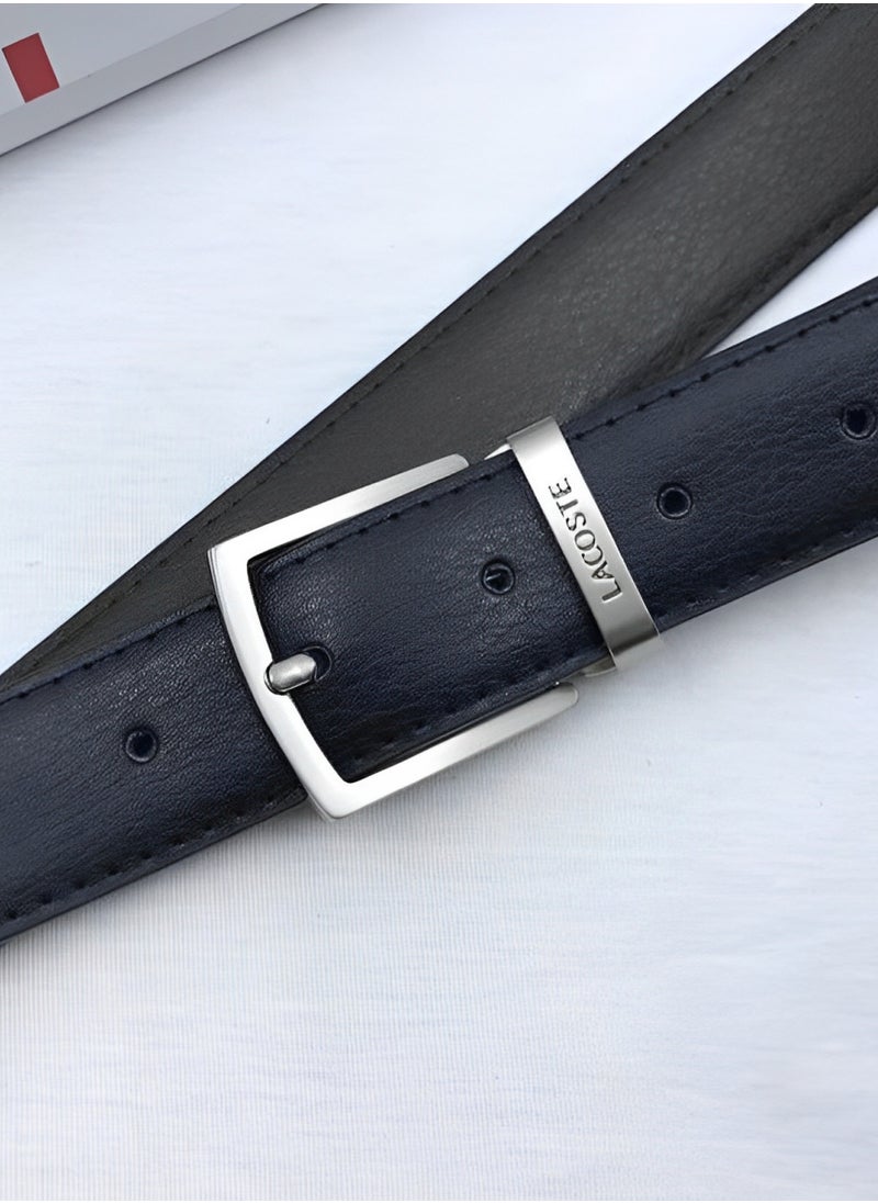 Lacoste Men's Reversible Leather Belt with Two Buckles Set