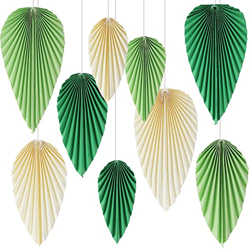 SUNBEAUTY Paper Fans Party Decorations Paper Leaves for Decoration Paper Fans Classroom Decoration Paper Fans Backdrop Decor Green Birthday Decorations,Set of 9 - Image 1