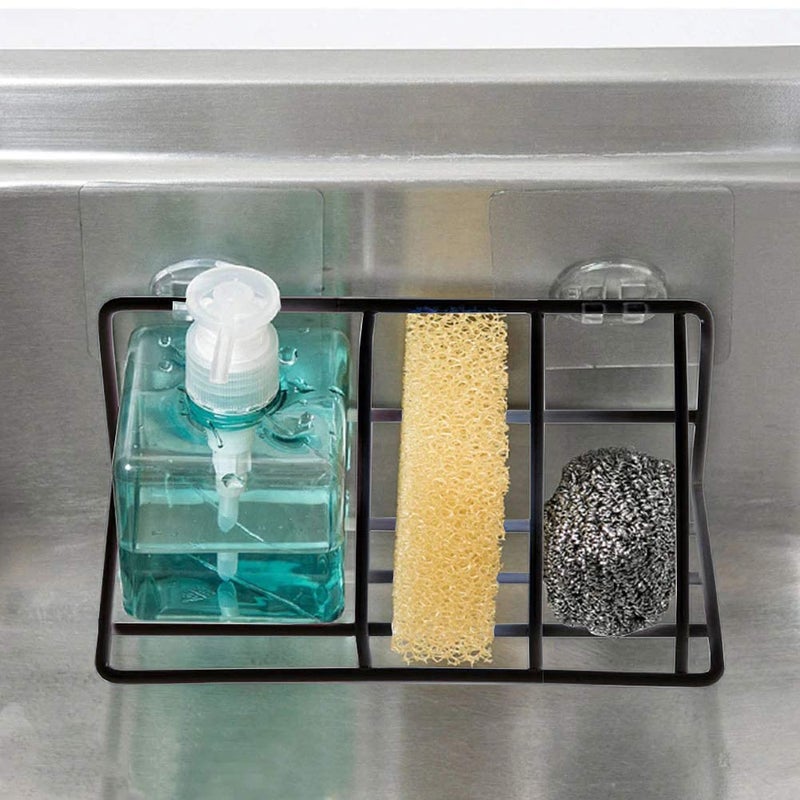 NYALKARAN Wall Mounted Bathroom Shower Caddy Steel Basket Self Adhesive Kitchen Sink Sponge Bottle Holder (Shower Caddy, Metal), Black - Image 1