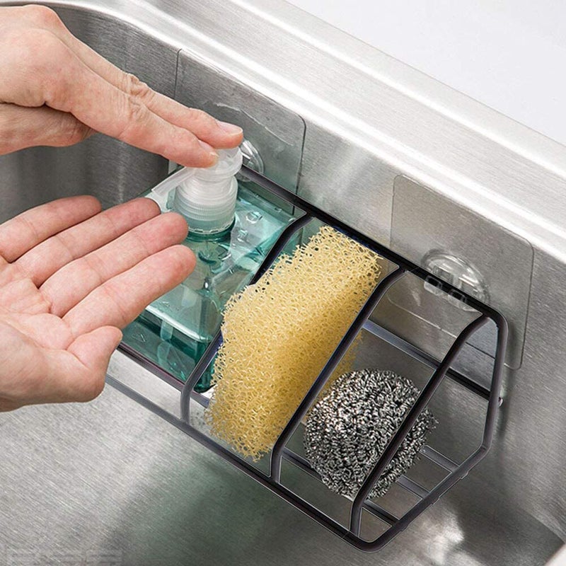 NYALKARAN Wall Mounted Bathroom Shower Caddy Steel Basket Self Adhesive Kitchen Sink Sponge Bottle Holder (Shower Caddy, Metal), Black - Image 3