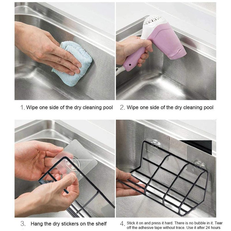 NYALKARAN Wall Mounted Bathroom Shower Caddy Steel Basket Self Adhesive Kitchen Sink Sponge Bottle Holder (Shower Caddy, Metal), Black - Image 4