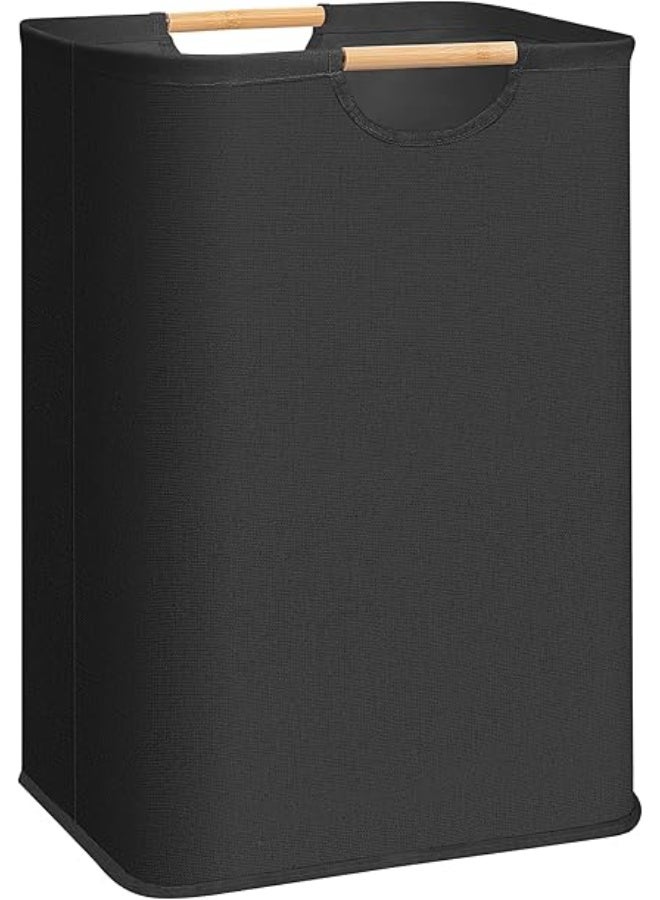 Arabest Large Laundry Hamper, 80L (21.1 Gal) Collapsible Laundry Basket with Bamboo Handles, Freestanding Waterproof Clothes Hamper for Laundry Room, Bedroom, Dorm, Towels, Toys, Black - Image 1