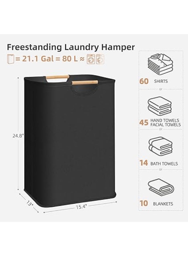 Arabest Large Laundry Hamper, 80L (21.1 Gal) Collapsible Laundry Basket with Bamboo Handles, Freestanding Waterproof Clothes Hamper for Laundry Room, Bedroom, Dorm, Towels, Toys, Black - Image 4