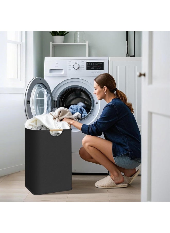 Arabest Large Laundry Hamper, 80L (21.1 Gal) Collapsible Laundry Basket with Bamboo Handles, Freestanding Waterproof Clothes Hamper for Laundry Room, Bedroom, Dorm, Towels, Toys, Black - Image 5