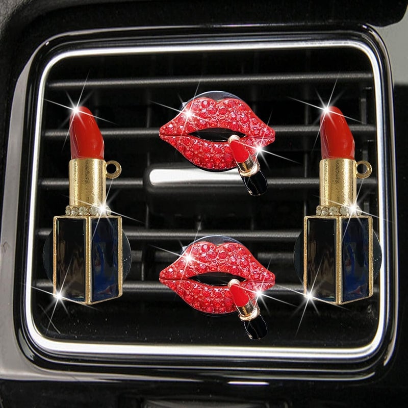 Wpppan 4Pcs Lip Air Vent Clips, Bling Car Fresheners Vents Clips for Women Diamond Diffuser Red Accessories Charm Rhinestone Interior Decor Decoration,Red Rhinestone Diamond Diffuser,Interior Accessories - Image 4