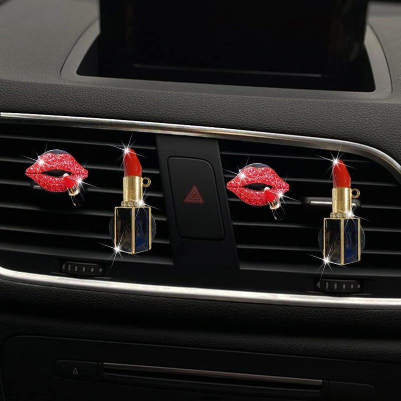 Wpppan 4Pcs Lip Air Vent Clips, Bling Car Fresheners Vents Clips for Women Diamond Diffuser Red Accessories Charm Rhinestone Interior Decor Decoration,Red Rhinestone Diamond Diffuser,Interior Accessories - Image 2