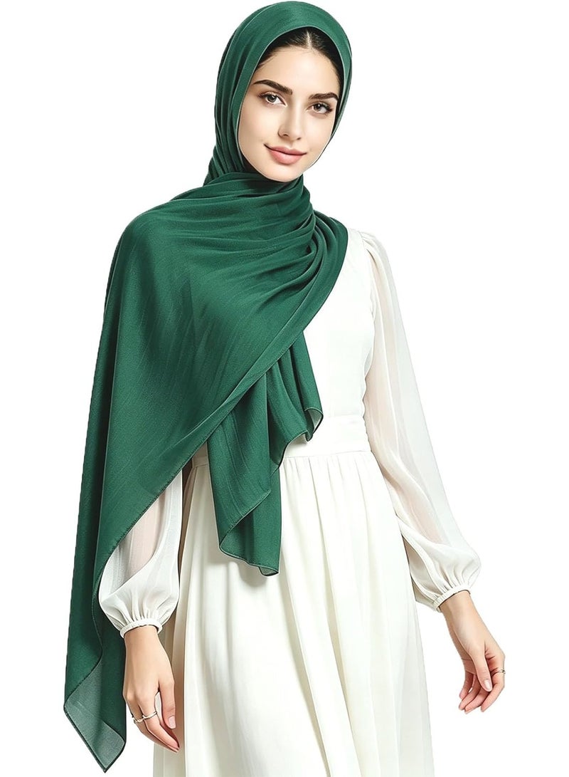 Emerald Green Shiny Gloss Chiffon Hijab Scarf 180*70cm, Women Elegant Lightweight Wedding Shawl Wrap Cape - Image 1