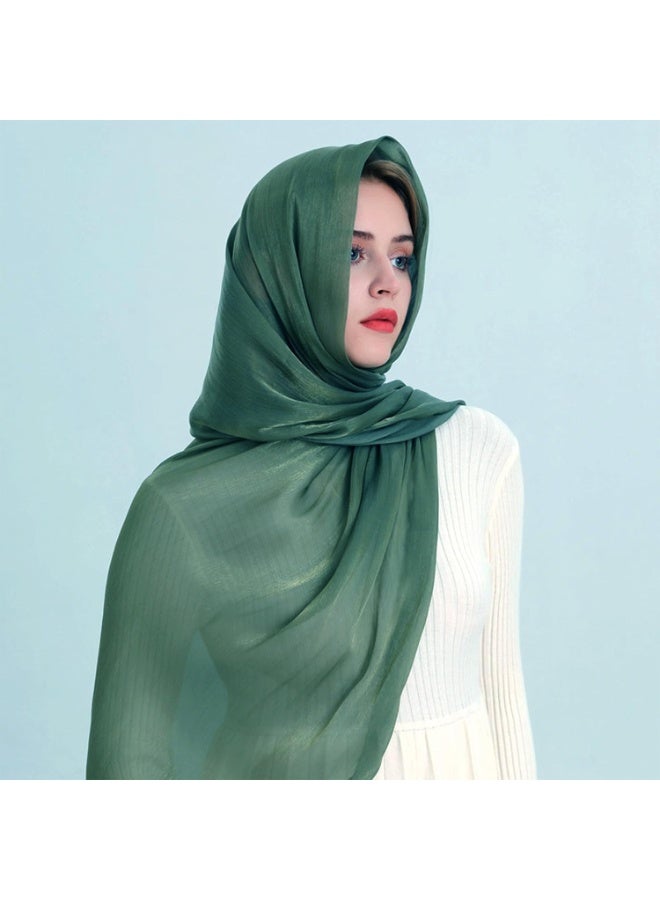 Emerald Green Shiny Gloss Chiffon Hijab Scarf 180*70cm, Women Elegant Lightweight Wedding Shawl Wrap Cape - Image 2