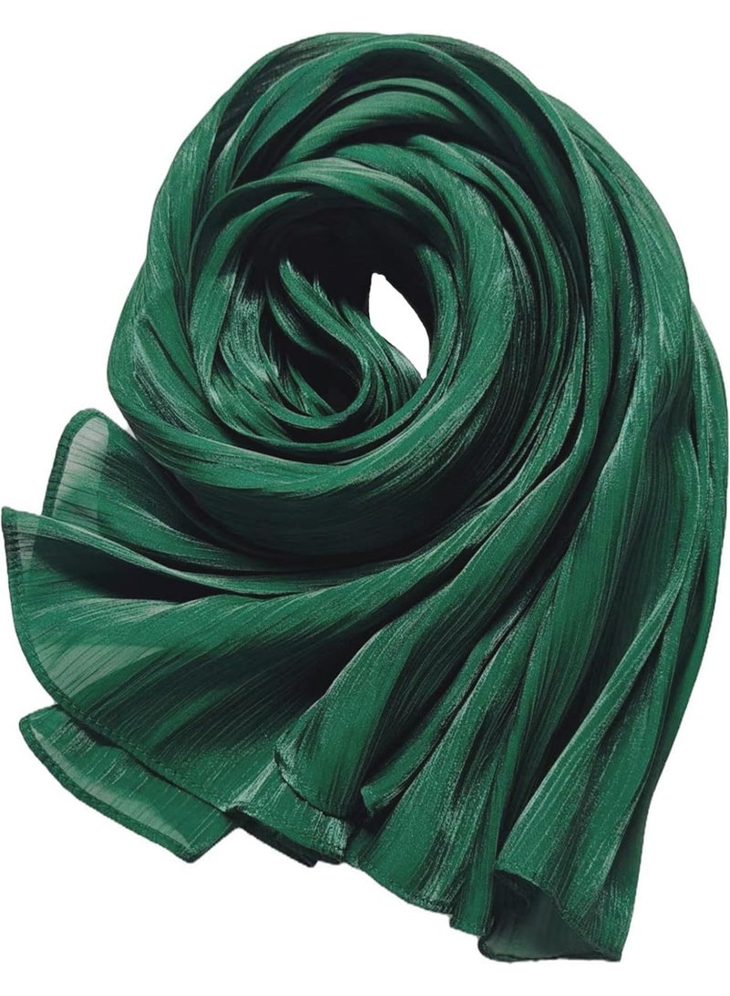 Emerald Green Shiny Gloss Chiffon Hijab Scarf 180*70cm, Women Elegant Lightweight Wedding Shawl Wrap Cape - Image 3