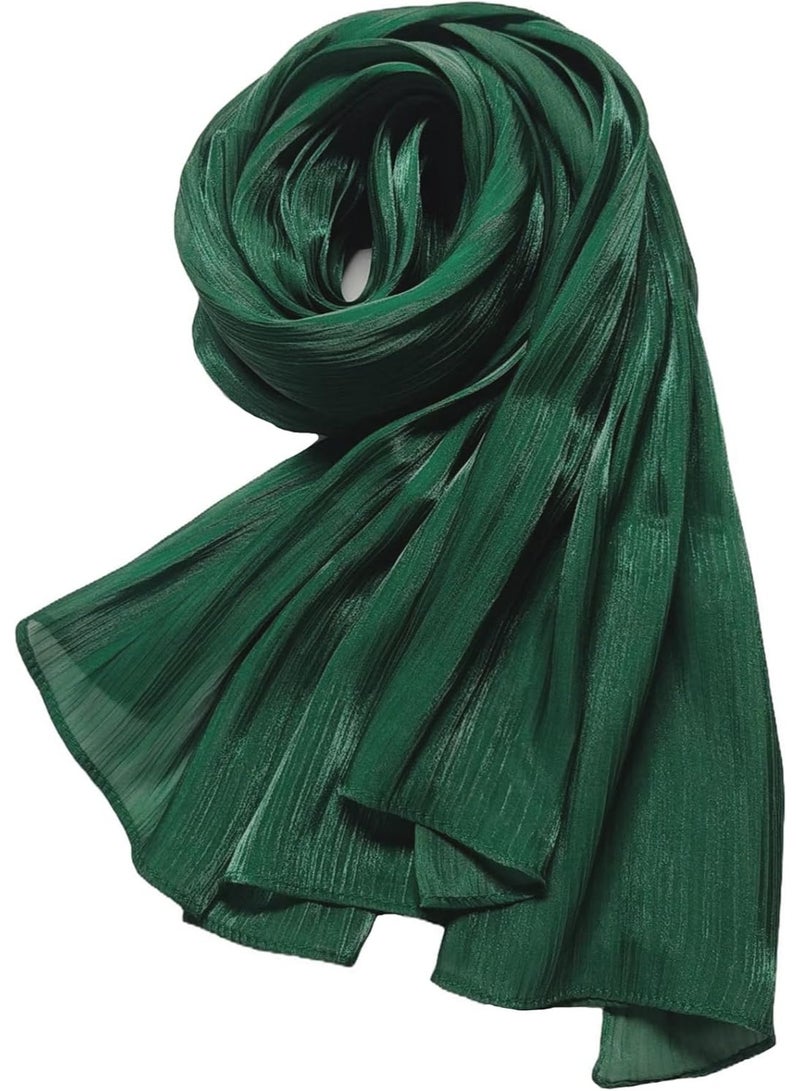 Emerald Green Shiny Gloss Chiffon Hijab Scarf 180*70cm, Women Elegant Lightweight Wedding Shawl Wrap Cape - Image 5