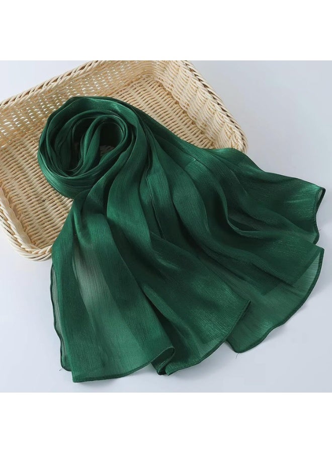 Emerald Green Shiny Gloss Chiffon Hijab Scarf 180*70cm, Women Elegant Lightweight Wedding Shawl Wrap Cape - Image 4