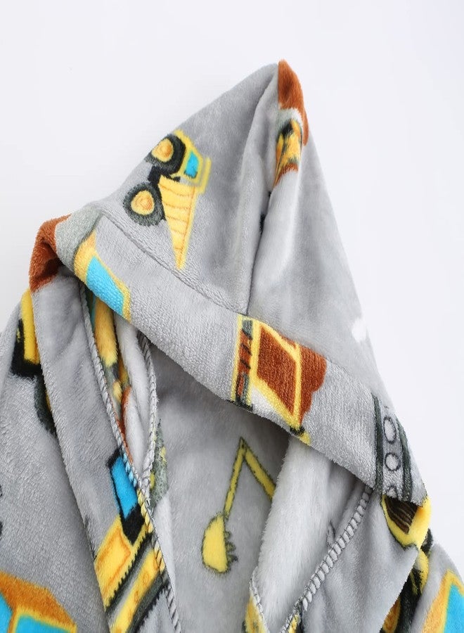 Best for All Boys Girls Bathrobes Soft Hooded Bathrobes Sleepwear robe Girls boys (Excavator, 7-8 Years), Excavator, 7-8 years - Image 3