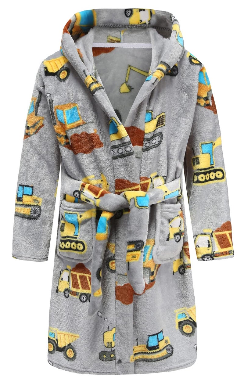 Best for All Boys Girls Bathrobes Soft Hooded Bathrobes Sleepwear robe Girls boys (Excavator, 7-8 Years), Excavator, 7-8 years - Image 1