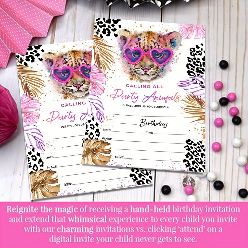 Set Of 12 Animal Themed Birthday Invitation Cards With Envelopes Featuring A Leopard Print Design Perfect For Various Celebrations Including Birthdays Weddings Halloween Christmas And New Year - Image 4