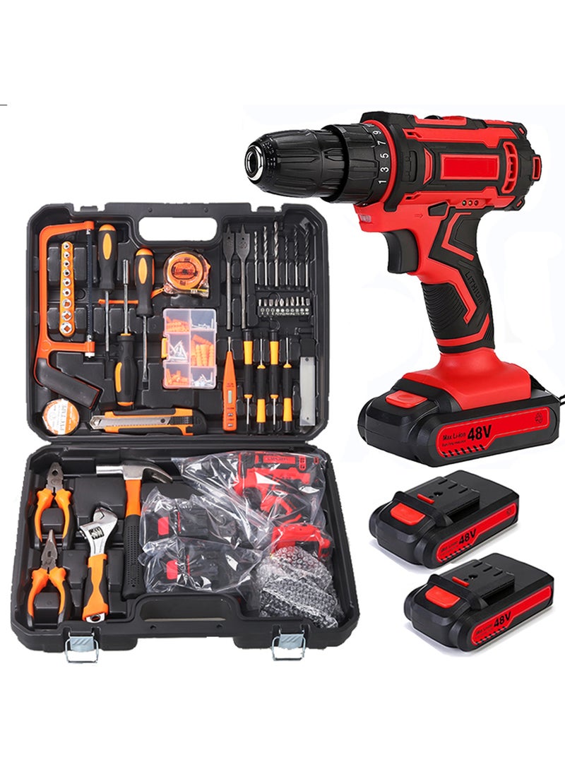 WAMIT 48V Cordless Drill Set, 128PCS Electric Drill Tool Kit with 3/8" Keyless Chuck of Metal & 18+2 Clutch with Impact, Max Torque 40Nm, 2-Variable Speed, Professional Household Home Tool Kit Set  - Image 1