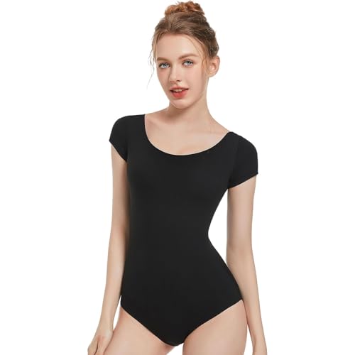 Spoxiyue Women's Team Basic Short Sleeve Leotard for ballet Adult Gymnastics Bodysuit dance clothing (Black, M) - Image 1