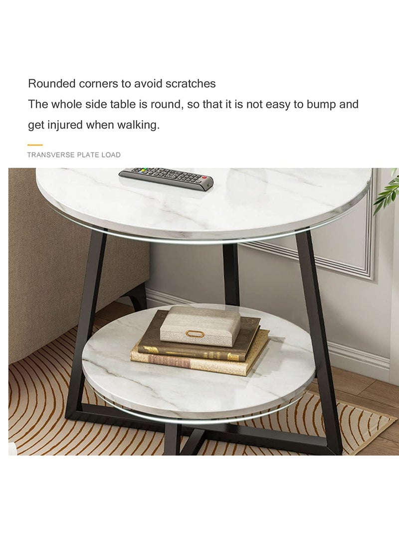 الكوتش طاولة جانبية مستديرة ذات طبقة مزدوجة من الرخام مثل طاولة جانبية وطاولة قهوة وطاولة أريكة وطاولة بجانب السرير لغرفة المعيشة ومساحة صغيرة - Image 3