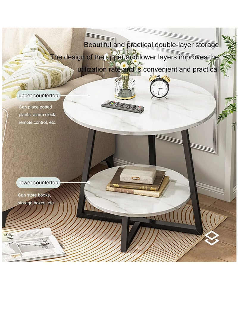 الكوتش طاولة جانبية مستديرة ذات طبقة مزدوجة من الرخام مثل طاولة جانبية وطاولة قهوة وطاولة أريكة وطاولة بجانب السرير لغرفة المعيشة ومساحة صغيرة - Image 2