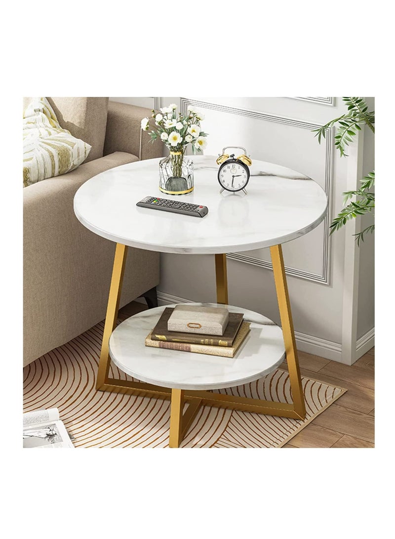 الكوتش طاولة جانبية مستديرة ذات طبقة مزدوجة من الرخام مثل طاولة جانبية وطاولة قهوة وطاولة أريكة وطاولة بجانب السرير لغرفة المعيشة ومساحة صغيرة - Image 1