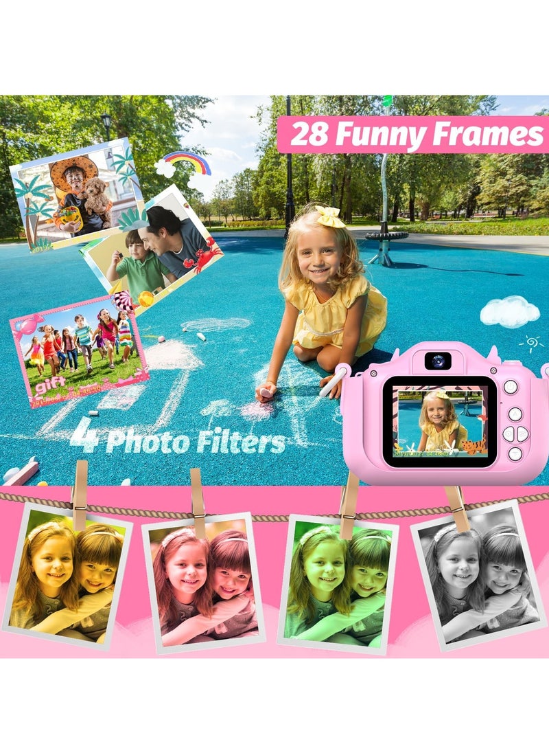 FARROBIZZ Kids Selfie Camera Toys for Girls Age 3-9, Digital Video Camera Toy with Protective Cover,Christmas Birthday Festival Gifts for 3-9 Year Old Girls Boys- 32GB SD Card Included (Pink-H15)  - Image 3