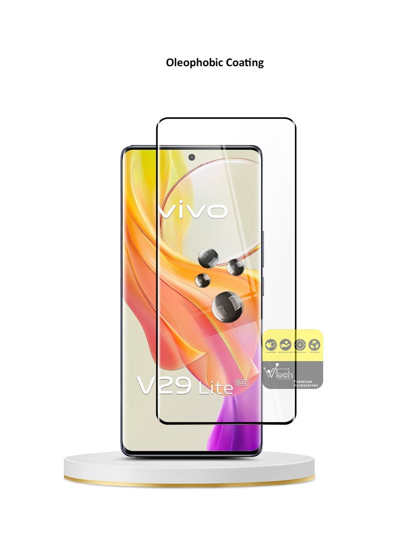 دبليو تيك واقي شاشة زجاجي مقوى Vivo V29 Lite 5G / V27 5G 2023 Premium E2E Full Glue بغطاء كامل (MSGECN) - شفاف / أسود - Image 3