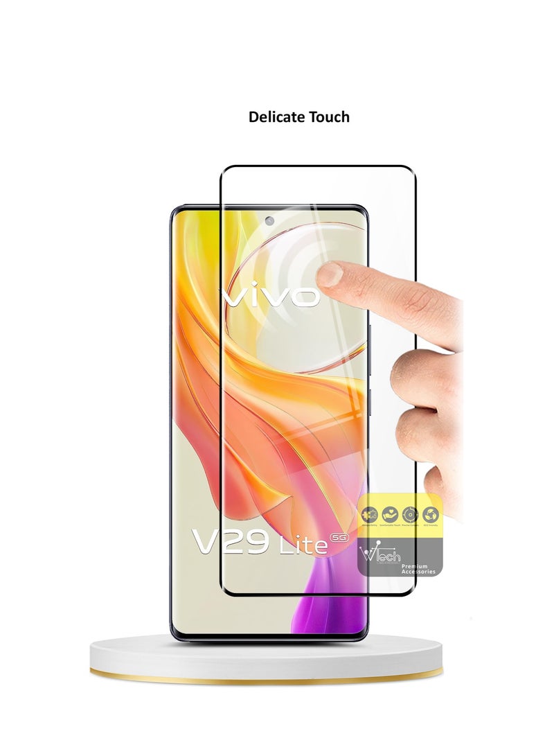 دبليو تيك واقي شاشة زجاجي مقوى Vivo V29 Lite 5G / V27 5G 2023 Premium E2E Full Glue بغطاء كامل (MSGECN) - شفاف / أسود - Image 2