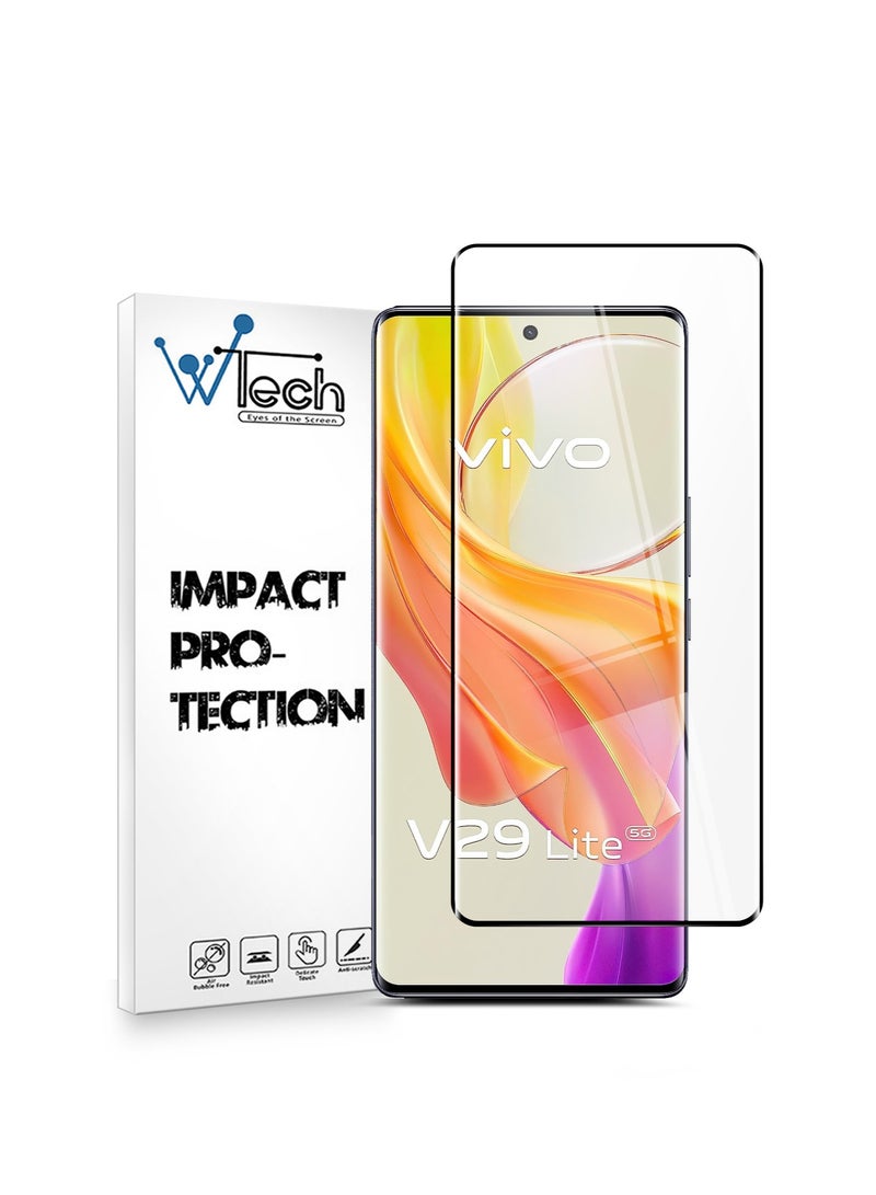 دبليو تيك واقي شاشة زجاجي مقوى Vivo V29 Lite 5G / V27 5G 2023 Premium E2E Full Glue بغطاء كامل (MSGECN) - شفاف / أسود - Image 1