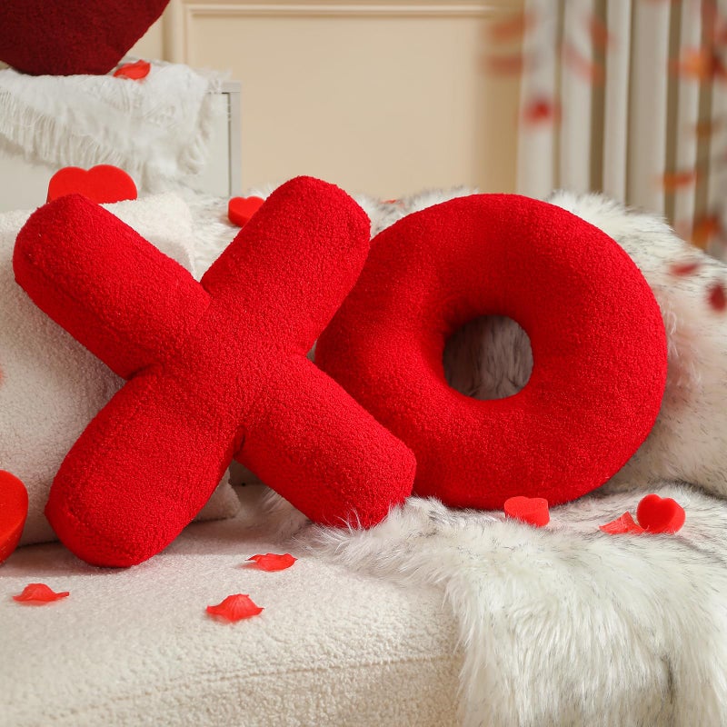 EastTree XO Pillows, Valentines Love XO Shaped Pillow, Red Throw Pillows, Love Pillow Gifts, Ultra Soft Teddy Fleece Wedding Pillows, Women Girls Kid Room Decor, Valentine's Day Decor 14x14 Inch - Image 1
