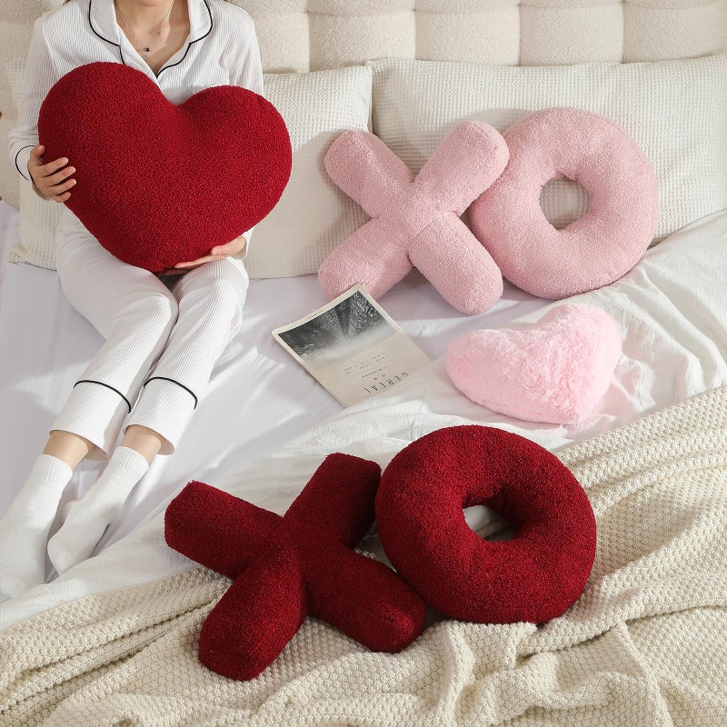 EastTree XO Pillows, Valentines Love XO Shaped Pillow, Red Throw Pillows, Love Pillow Gifts, Ultra Soft Teddy Fleece Wedding Pillows, Women Girls Kid Room Decor, Valentine's Day Decor 14x14 Inch - Image 5