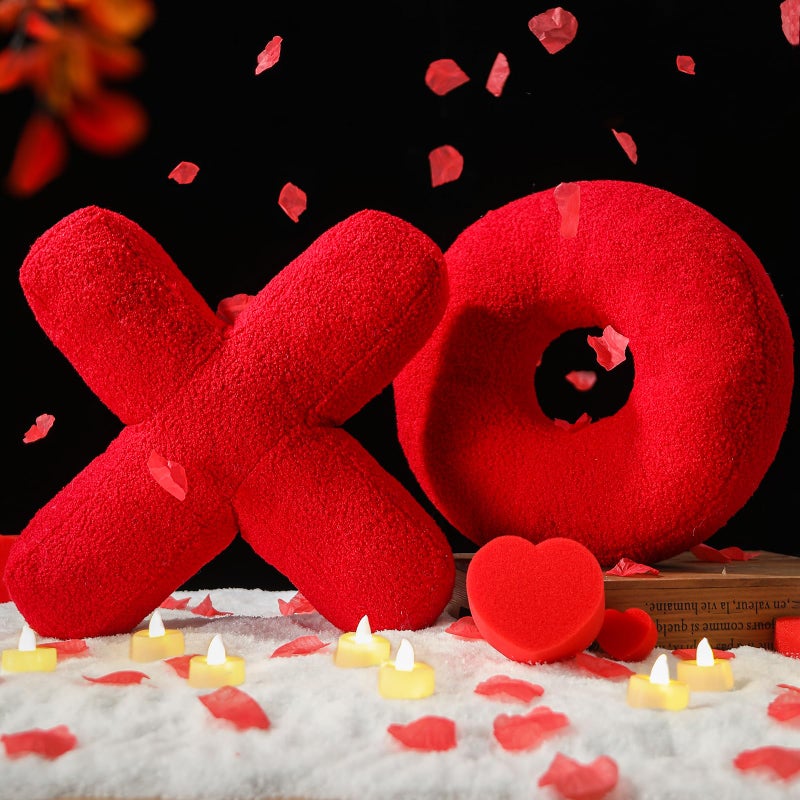 EastTree XO Pillows, Valentines Love XO Shaped Pillow, Red Throw Pillows, Love Pillow Gifts, Ultra Soft Teddy Fleece Wedding Pillows, Women Girls Kid Room Decor, Valentine's Day Decor 14x14 Inch - Image 2