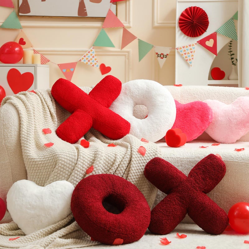 EastTree XO Pillows, Valentines Love XO Shaped Pillow, Red Throw Pillows, Love Pillow Gifts, Ultra Soft Teddy Fleece Wedding Pillows, Women Girls Kid Room Decor, Valentine's Day Decor 14x14 Inch - Image 4
