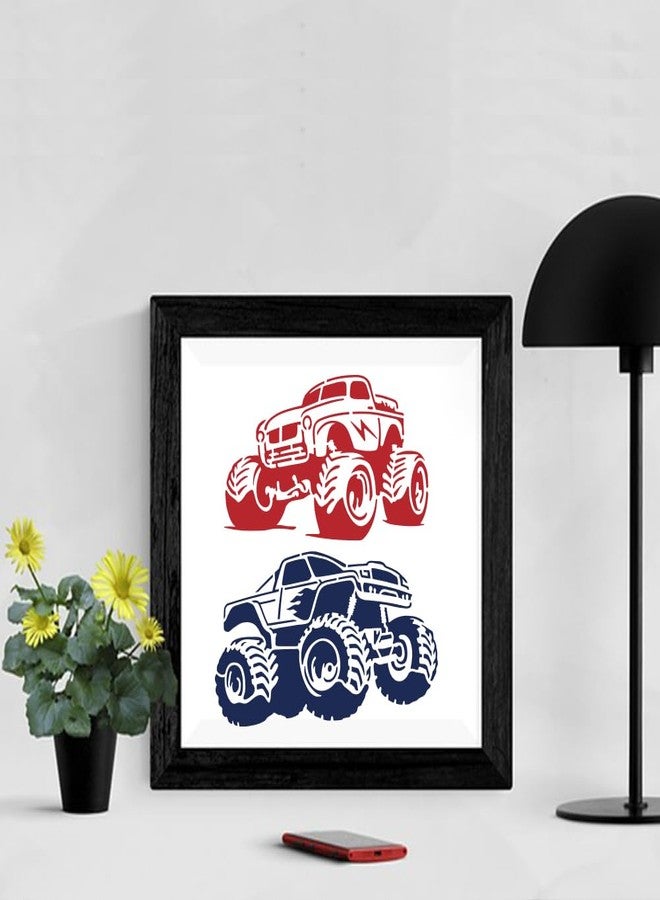 MAYJOYDIY 2 Styles Monster Truck Stencils 11.8×11.8inch Big Tires Design Off-Road Vehicle Drawing Templates with Paint Brush Reusable Vehicle Theme Stencils for Crafts Art Furniture Wood Canvas - Image 5