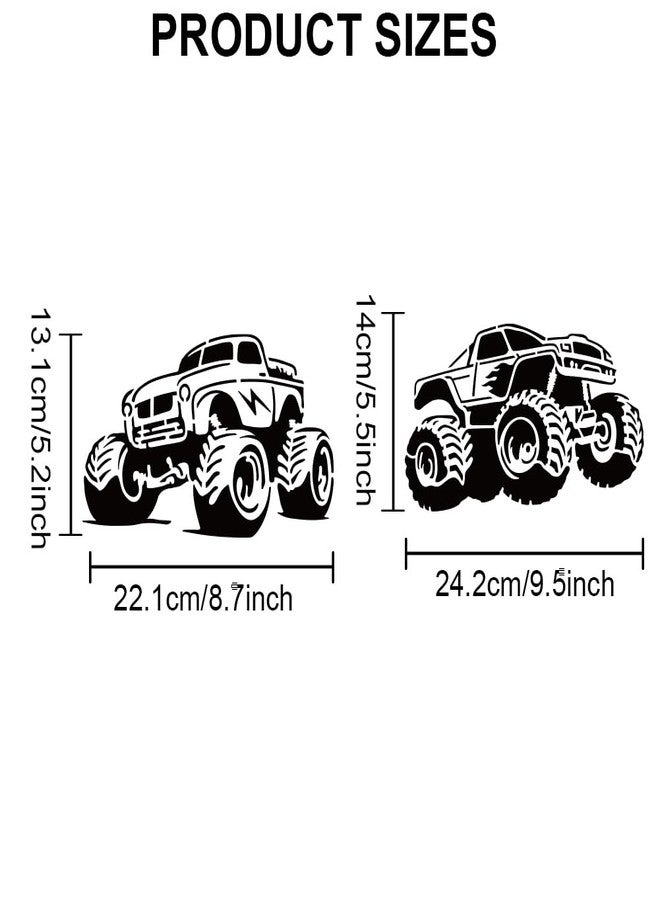 MAYJOYDIY 2 Styles Monster Truck Stencils 11.8×11.8inch Big Tires Design Off-Road Vehicle Drawing Templates with Paint Brush Reusable Vehicle Theme Stencils for Crafts Art Furniture Wood Canvas - Image 2