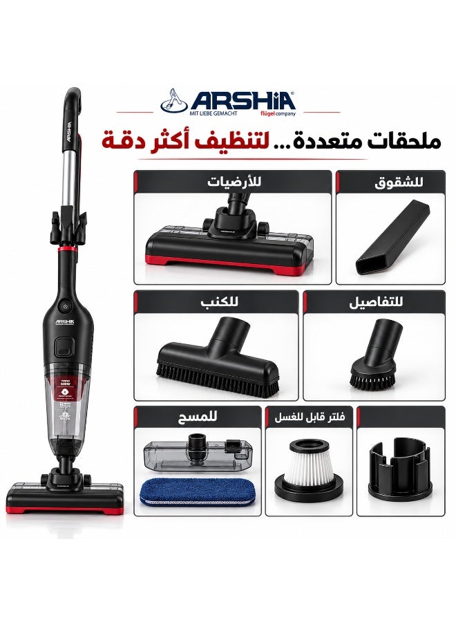 ARSHIA VCB10-3956 6-in-1 Upright Vacuum Cleaner with Mop, Converts to Handheld Vacuum, 600–1000W Power, HEPA Filter, 8m Power Cord, 18-Month Warranty - Image 2
