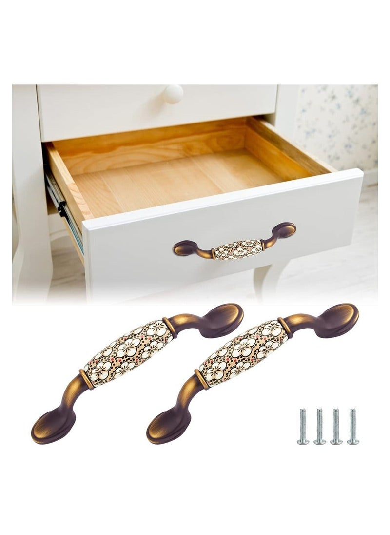 Y&D 2PCS Vintage Ceramic Bow Pull Handles, (144 * 40mm) Rural Flower Pattern Door Handles with Screws Included Durable for Wood Wardrobe Cabinet Drawer Home Decoration  - Image 1