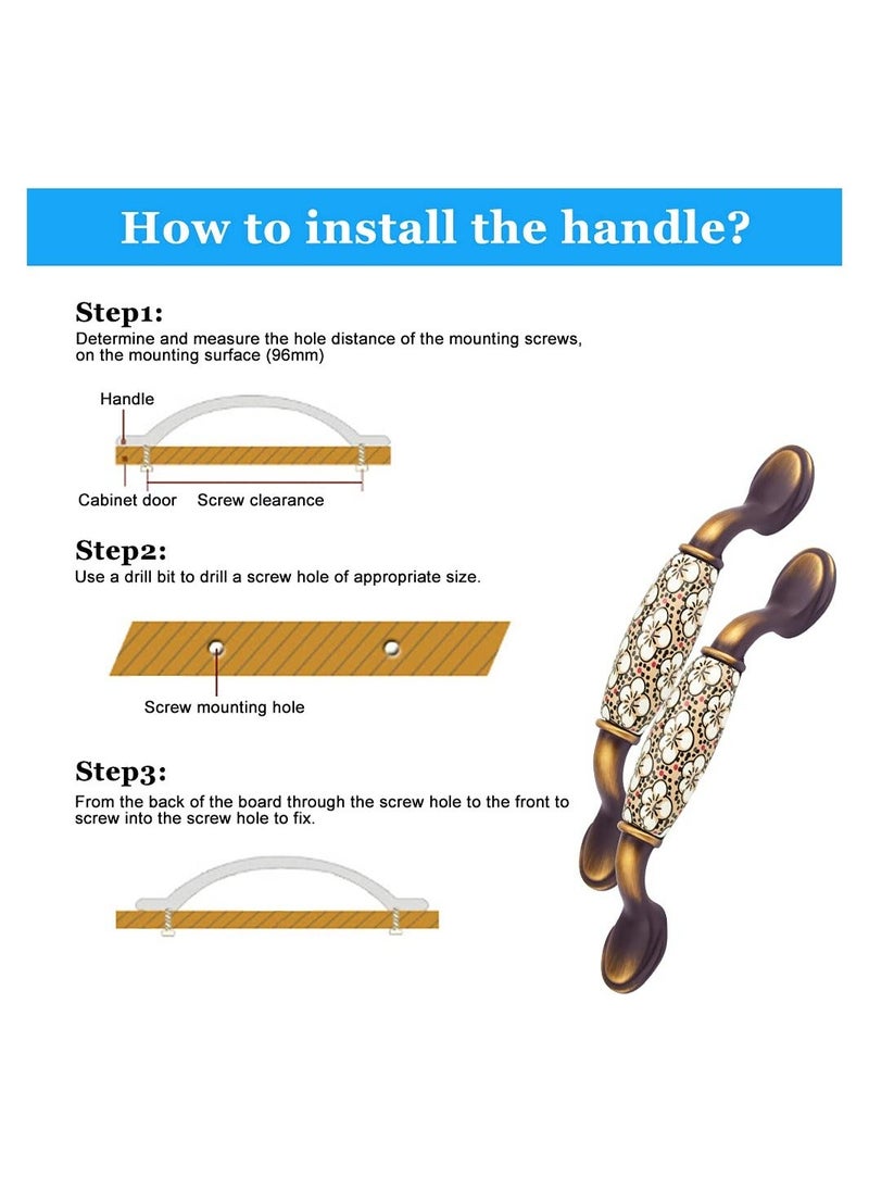 Y&D 2PCS Vintage Ceramic Bow Pull Handles, (144 * 40mm) Rural Flower Pattern Door Handles with Screws Included Durable for Wood Wardrobe Cabinet Drawer Home Decoration  - Image 5