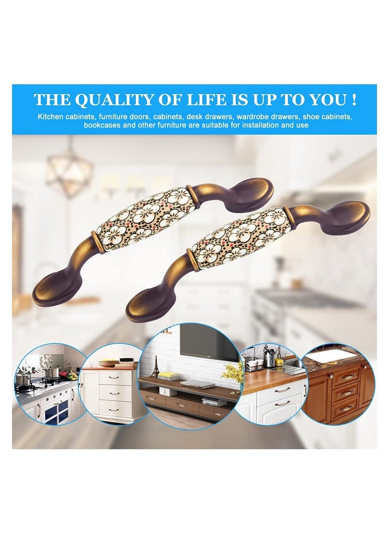 Y&D 2PCS Vintage Ceramic Bow Pull Handles, (144 * 40mm) Rural Flower Pattern Door Handles with Screws Included Durable for Wood Wardrobe Cabinet Drawer Home Decoration  - Image 4