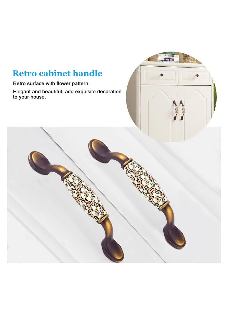 Y&D 2PCS Vintage Ceramic Bow Pull Handles, (144 * 40mm) Rural Flower Pattern Door Handles with Screws Included Durable for Wood Wardrobe Cabinet Drawer Home Decoration  - Image 3