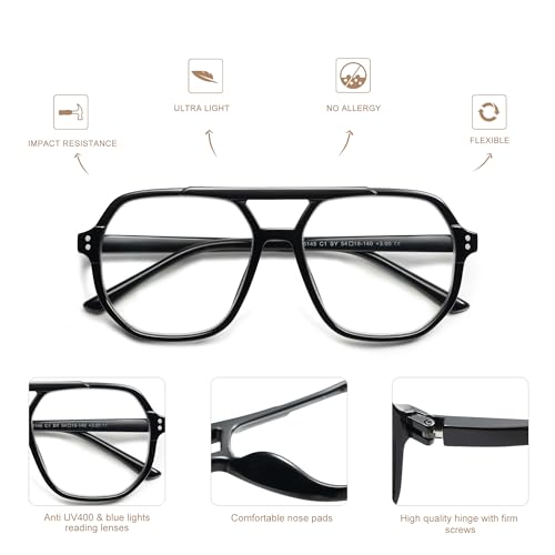 AMOMOMA Trendy Retro Aviator Reading Glasses for Women Men,Classic Large Oversized Reader Blue Light Computer Frame AM6145 C1+C2+C3 1.50x - Image 4